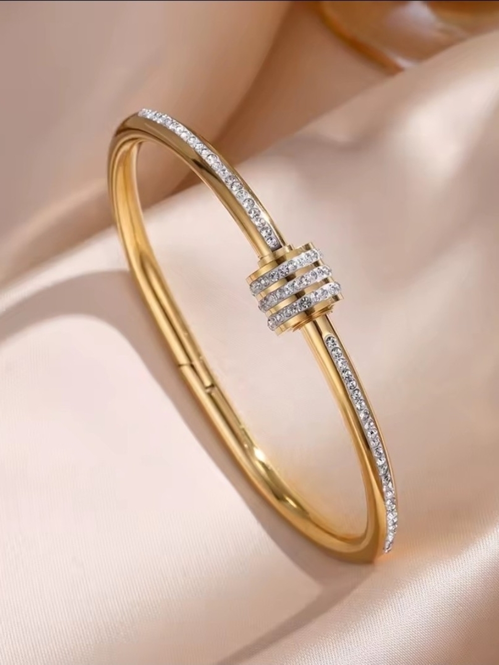 Gold Crystal Accent Women's Bangle Bracelet